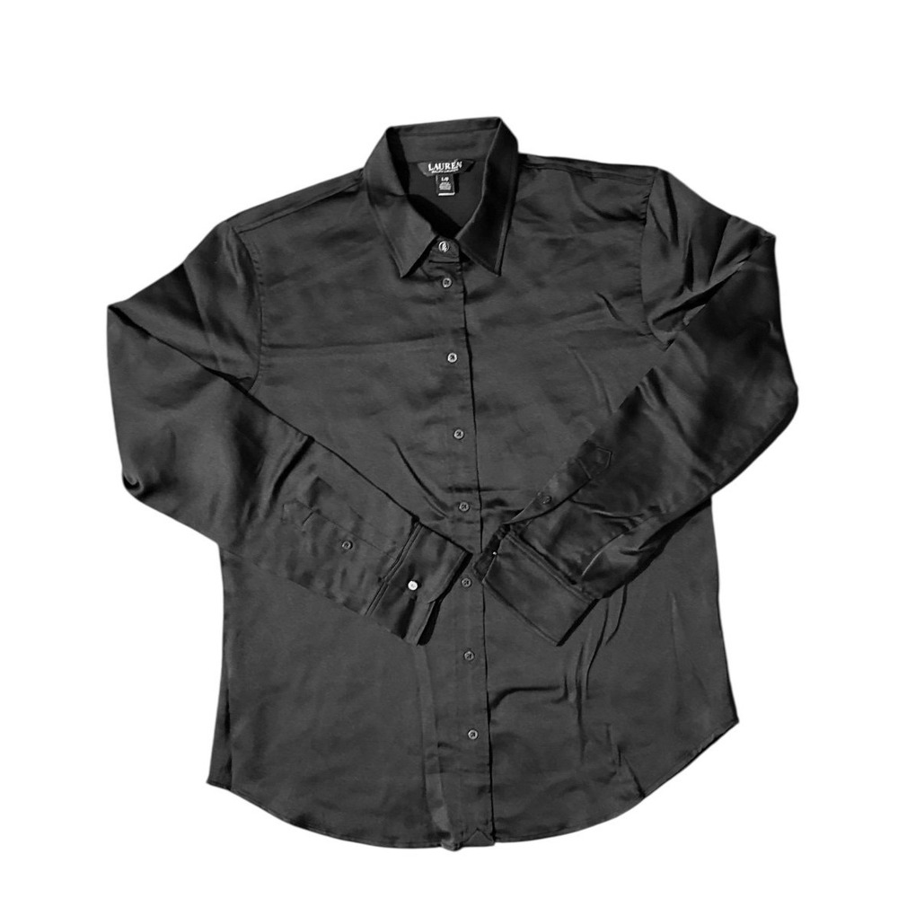 Classic Fit black Satin Charmeuse Shirt by LAUREN Ralph Lauren  size Large